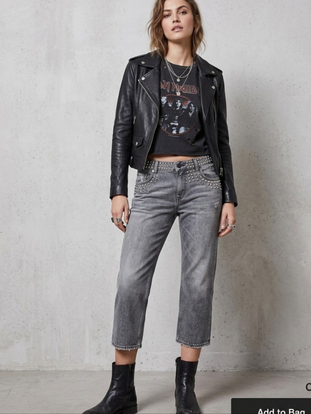 Studded Low Rise Crop Jeans, 25, Distressed Grey/black. The Koopples Nelly